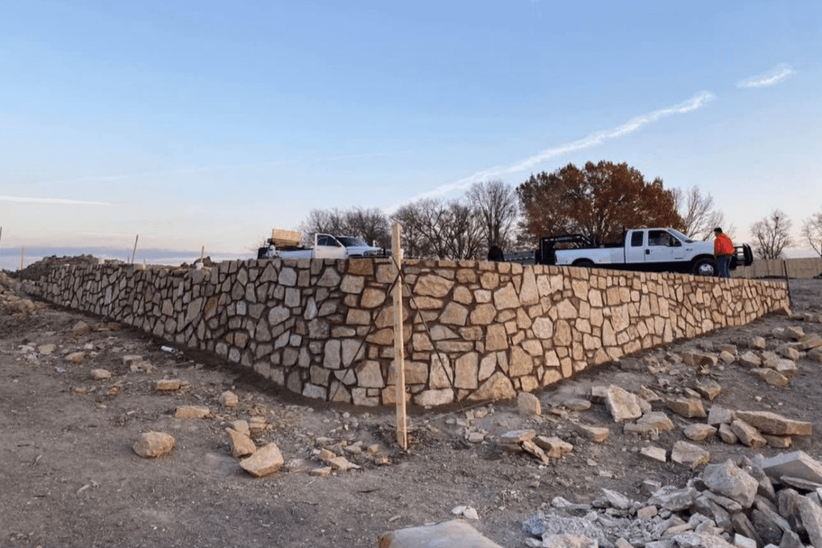 gravity retaining wall installation